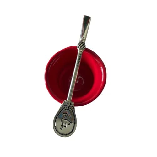Mate de Cerámica con Base de Madera Taragüi Rojo